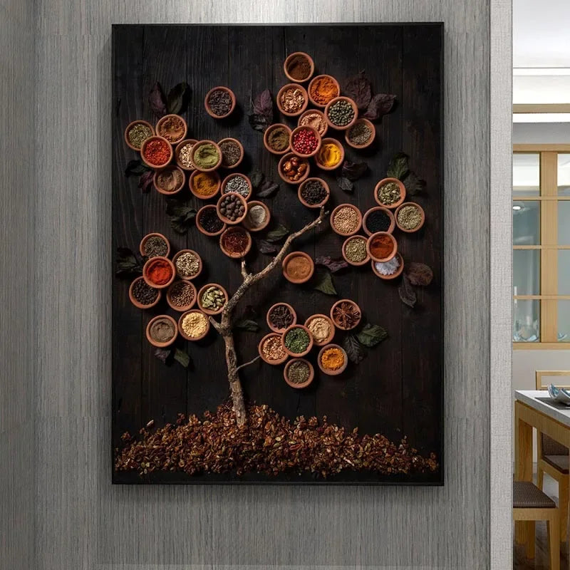 décoration murale art culinaire herbes épices condiments toile impression sans cadre vertical