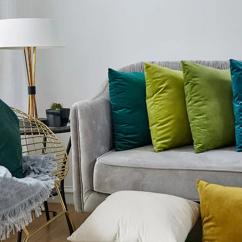 housse coussin carrée velours uni canapé salon décoration maison moderne