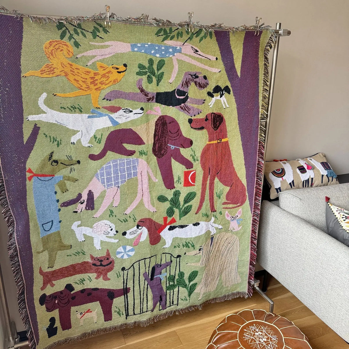 tapis textile decoratif chiens feuilles barriere peluche portable printemps automne maison
