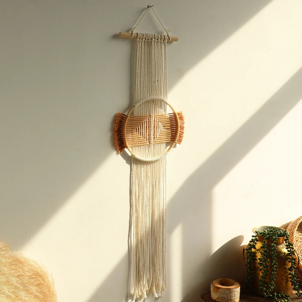 Décoration murale en macramé rond style Boho marron suspendue