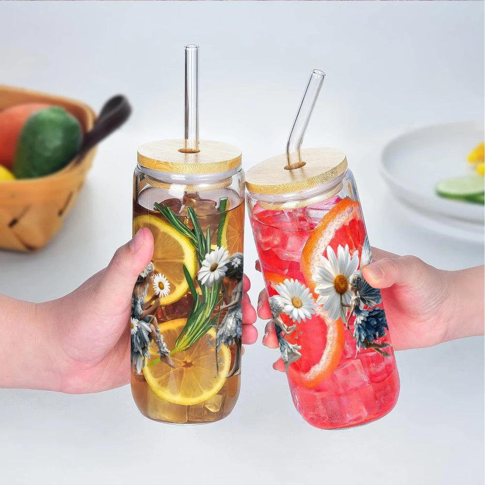 autocollants decoratifs fées fleurs fruits epices tasses bocaux verre metal 16oz transparentes modernes naturels