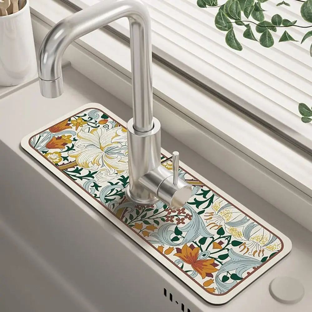protège lavabo floral antidérapant protecteur comptoir cuisine éclaboussures motifs variés decoratif vintage bohème tapis