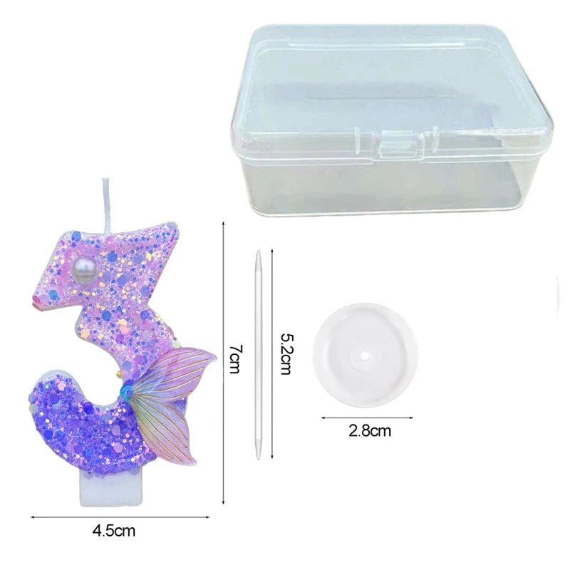 bougies numéraires paillettes sirène violet doré anniversaire décoration gâteau thème pois queue poisson festive
