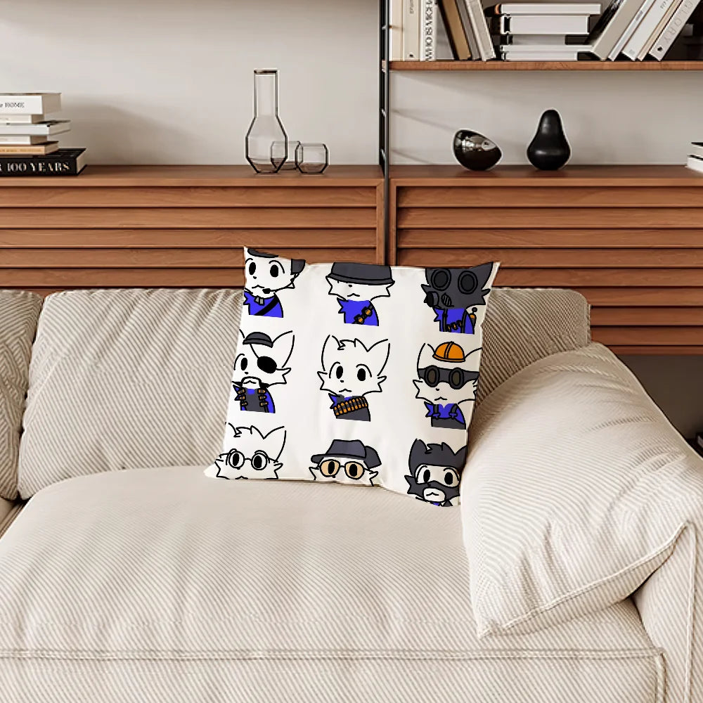 housse coussin carrée motif chat mignon décoratif salon chambre moderne coton blanc noir