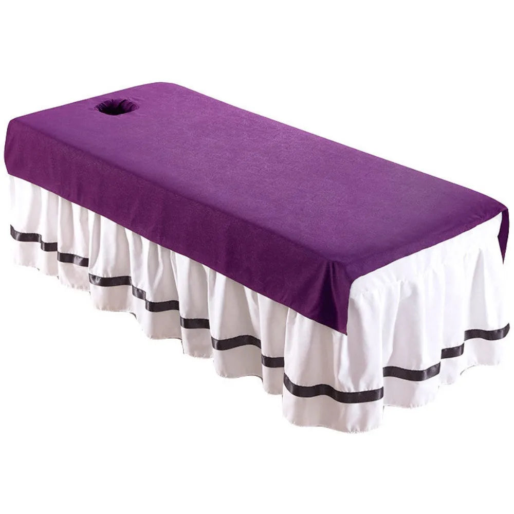 couverture table massage violet motif floral taille classique polyester opaque trou central