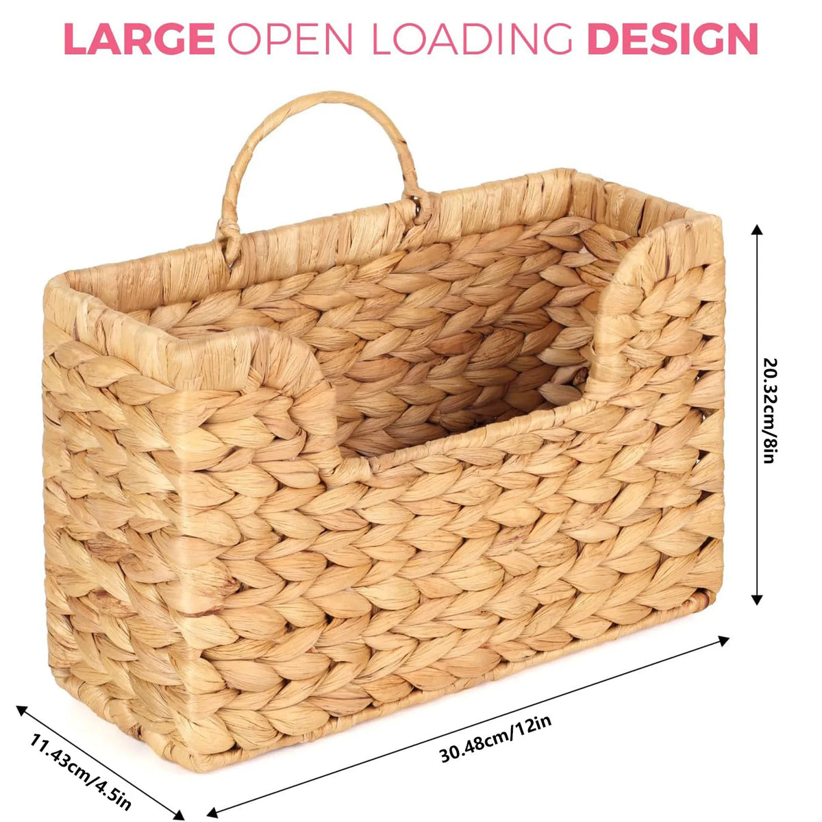 panier tissé main fibre végétale naturelle rustique élégant anneau métallique magazines tasses fleurs artificielles
