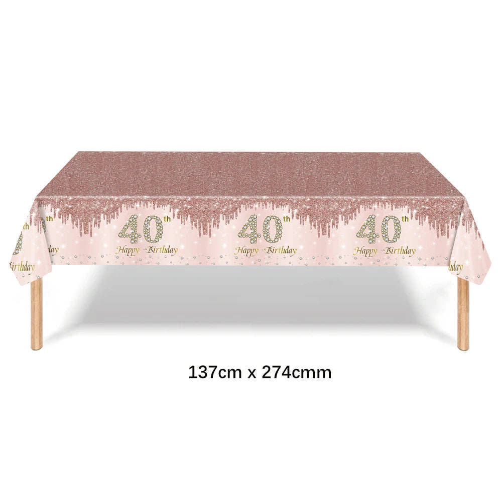 ensemble vaisselle jetable anniversaire rose gold assiettes serviettes gobelets pailles paillettes décoratif fête