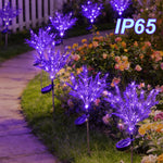 décoration extérieure jardin fleurs lavande led violet feuilles métal solaire ip65 nocturne festive