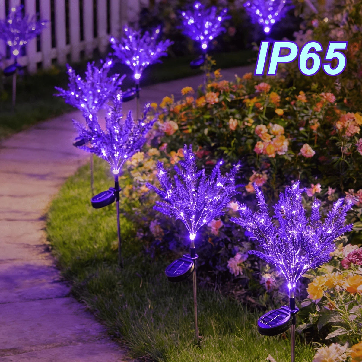 décoration extérieure jardin fleurs lavande led violet feuilles métal solaire ip65 nocturne festive