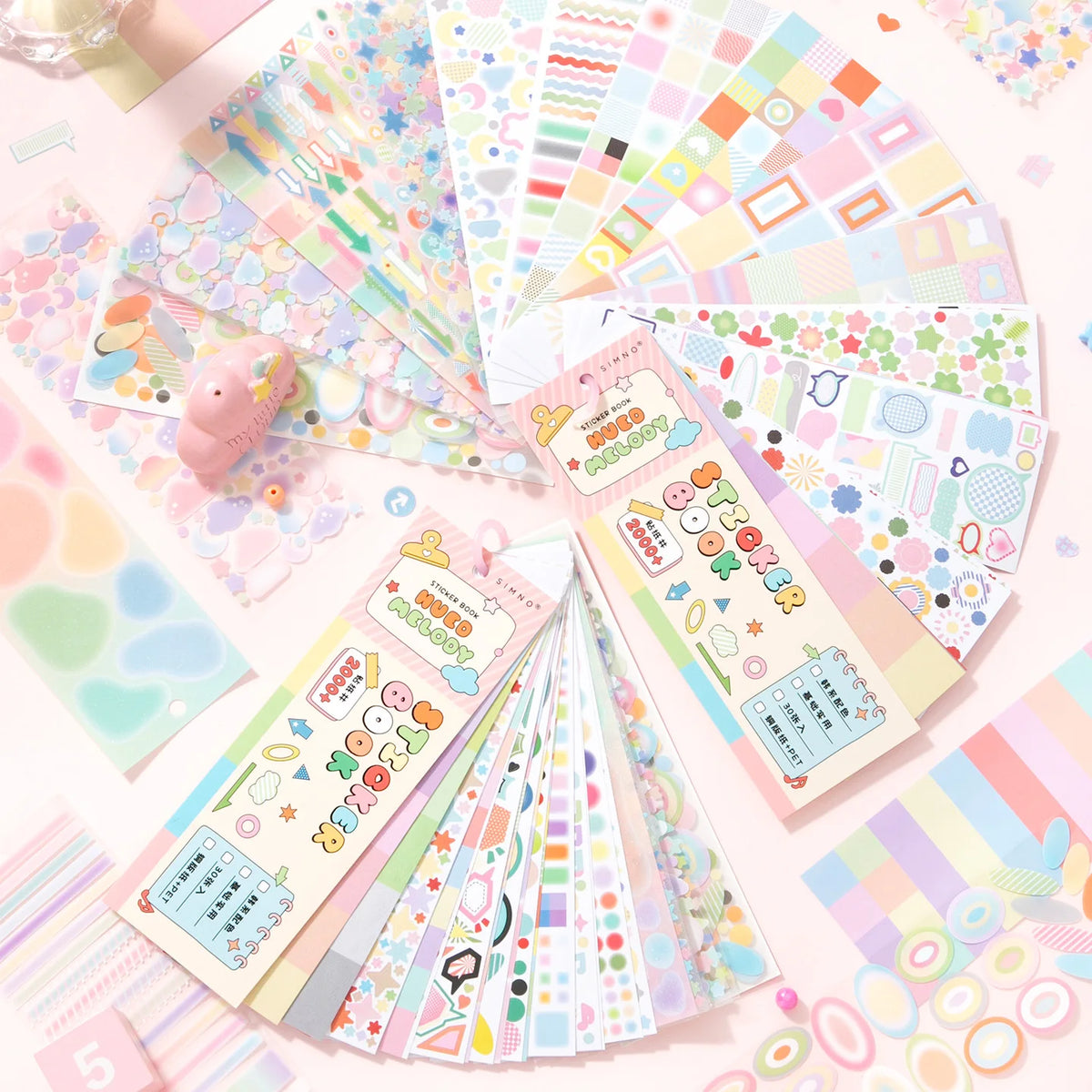 sticker livre pages stickers notes pochettes rangement anneaux métalliques motifs géométriques couleurs créatives mignonnels
