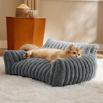 lit chat gris blanc velours rayures moderne confortable