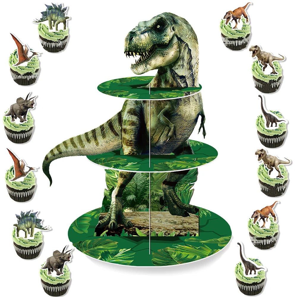 supports cupcakes dinosaures feuilles vert gris anniversaire jungle enfant thème jurassique festive occasionnels