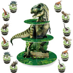 supports cupcakes dinosaures feuilles vert gris anniversaire jungle enfant thème jurassique festive occasionnels