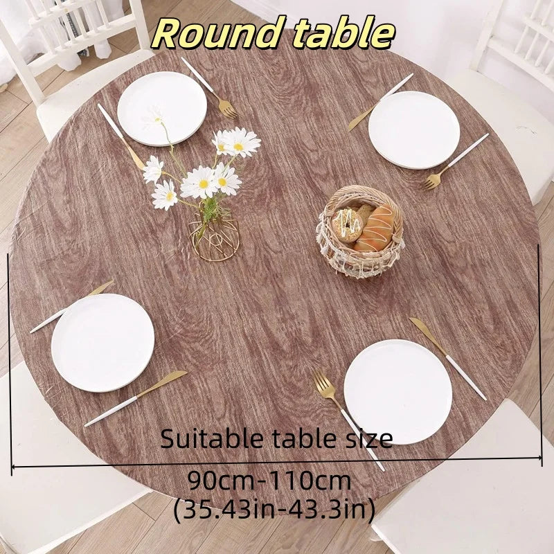 nappe ronde imperméable gris blanc motif géométrique moderne réutilisable table manger mariage fête banquete