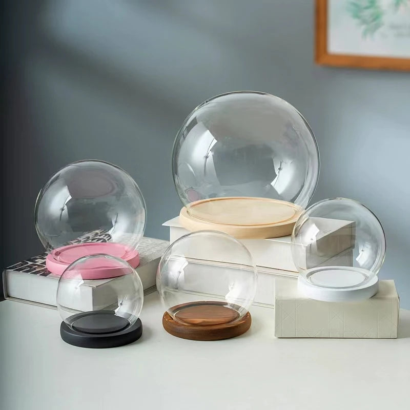 boule verre transparent socle bois décoration d'intérieur moderne objet d'exposition moderne