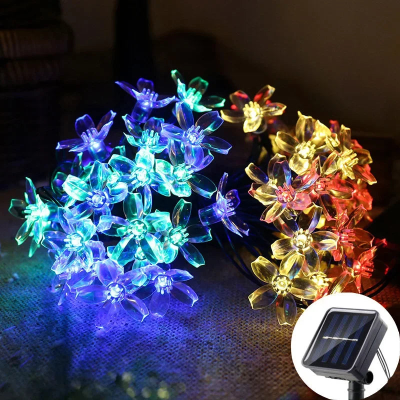 guirlande lumineuse solaire 5m fleurs simples violet blanc orange vert bleu jaune moderne clips