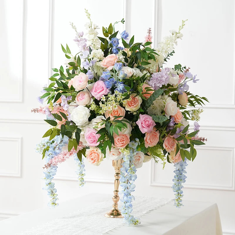arche florale artificielle rose blanche bleu clair mariage anniversaire décoration extérieure classique romantique