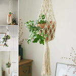 Suspension plante macramé boho blanc cassé anneaux métalliques pot fleurs non decoration