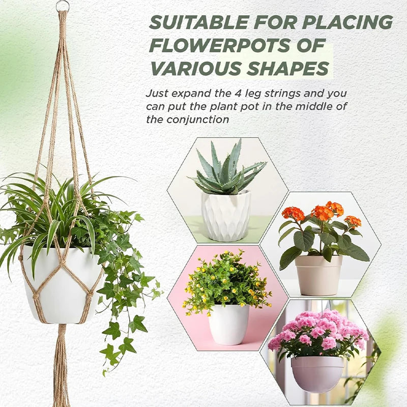 supports plante suspendue macramé boho tissé beige blanc pot fleurs chaines jardins