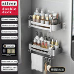 étagère murale triangulaire salle bain gris métal crochets rangement douche moderne autocollante