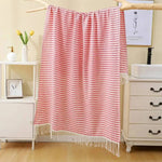 serviette bain coton polyester 100x180cm rayées franges moderne absorbante plage voyage