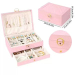boîte bijoux cuir moderne blanc vert rose noir rangement épingles bracelets bagues colliers poignées