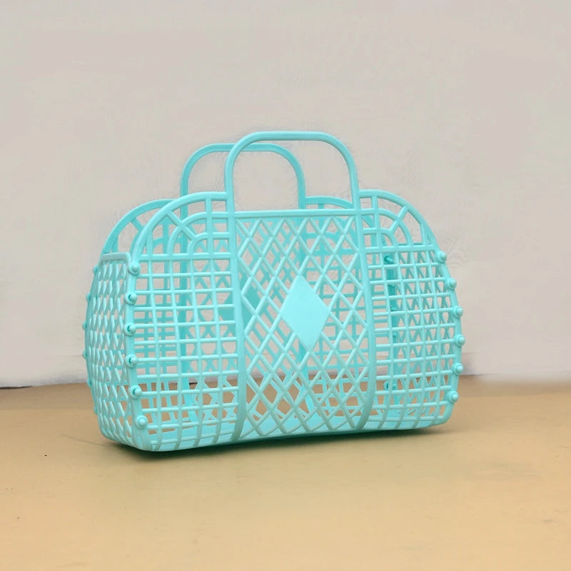 panier maille moderne noir rose clair bébé rangement réutilisable respectueux environnement minimaliste poignéescrição basée