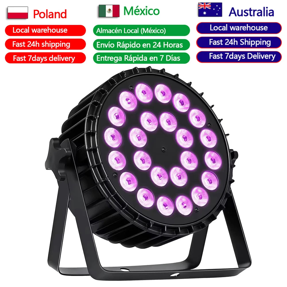 projecteur led noir 24 leds dmx professionnel boutons controle connecteurs ventilateur scène disco