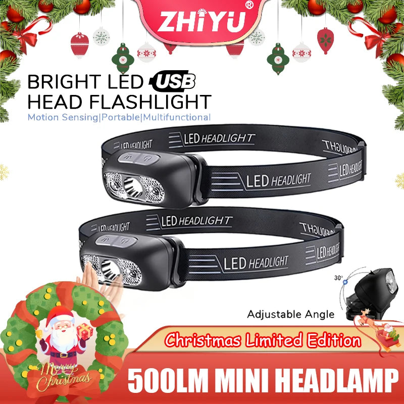 lampe frontale led rechargeable capteur mouvement sensoriel ceinture ajustable mode haut moyen bas đèn