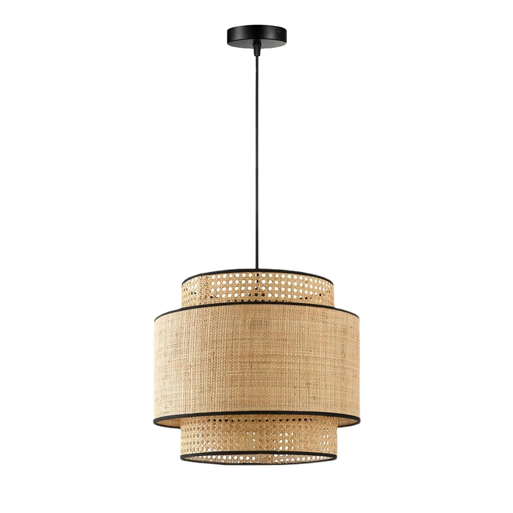 lustre moderne tissé main lampe suspendue beige noir géométrique 40cm