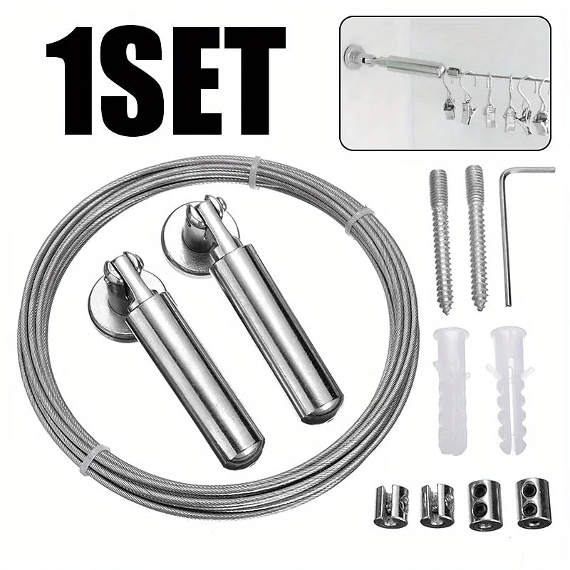 câble rideau ajustable argenté moderne 500cm supports vis clé allen facile
