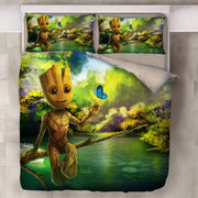 Housse de couette Groot 3D 100x140 cm pour enfants, parure de lit arbre animé en polyester/coton