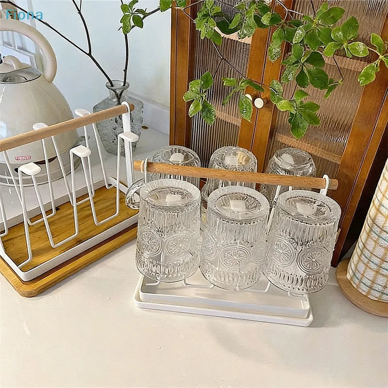 porte verres métal barre bois verres texturés bord doré carafe bois transparent magazines décoration