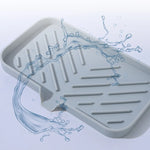 support savon silicone self draining moderne gris vert blanc rayures horizontales