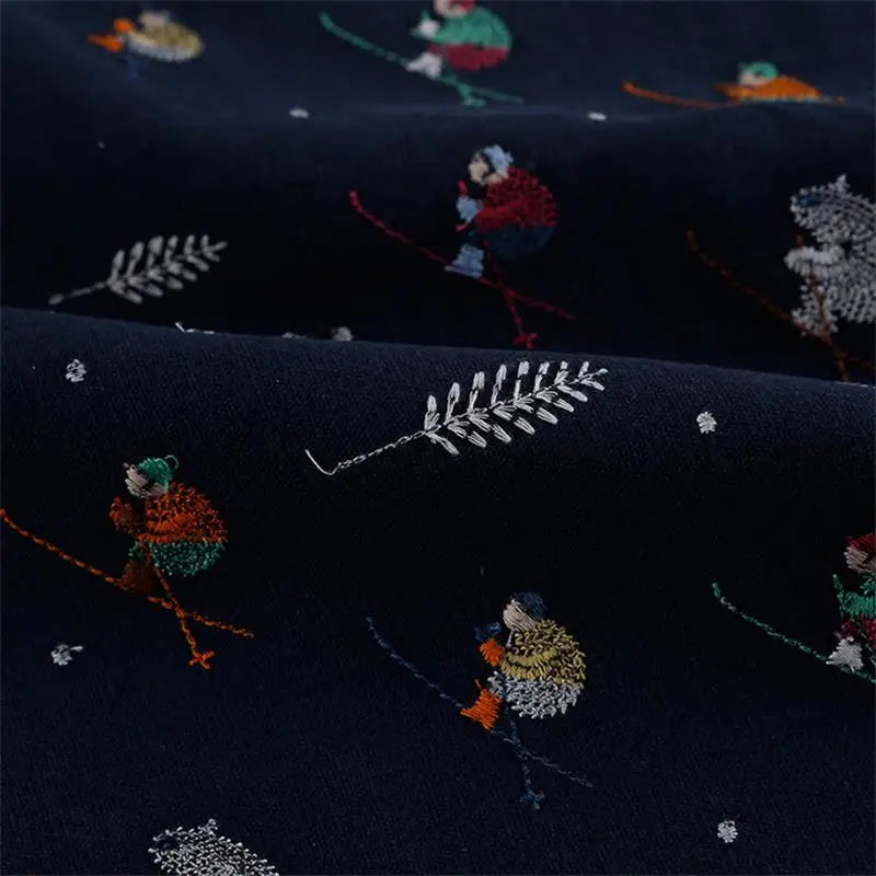 tissu brodé bleu marine personnages animés oiseaux animaux motifs floraux coton résistant bricolage nappe
