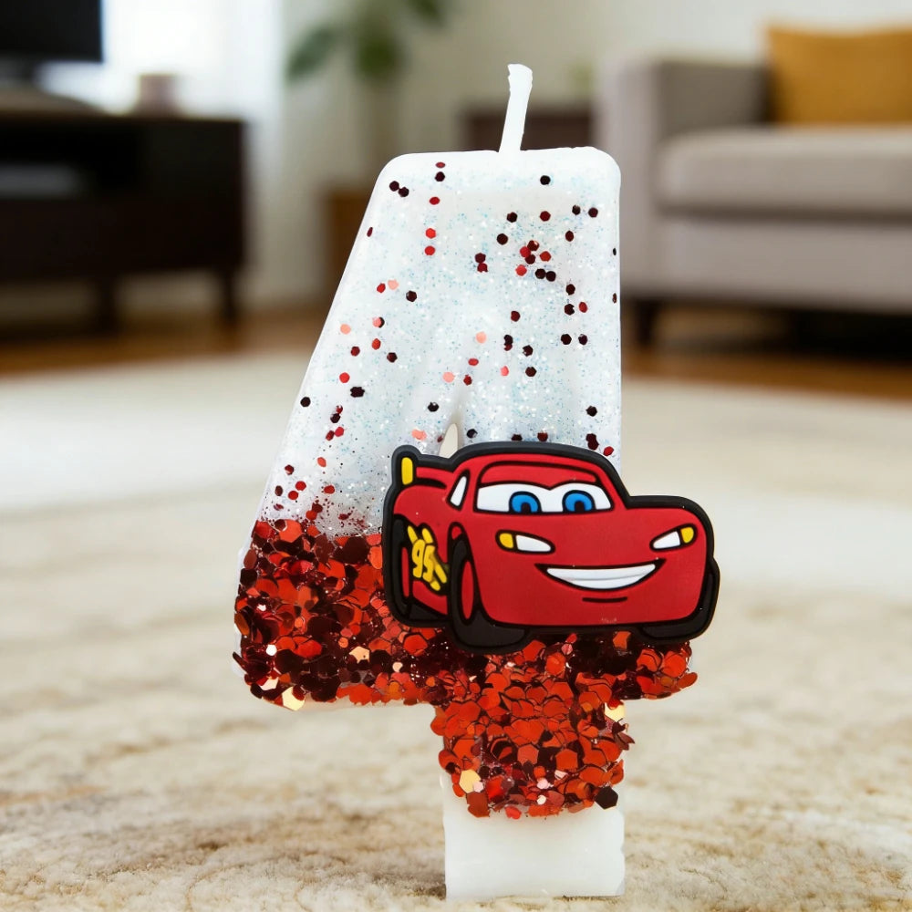 bougie numérique anniversaire lightning mcqueen disney glitter voiture forme chiffre blanc rouge