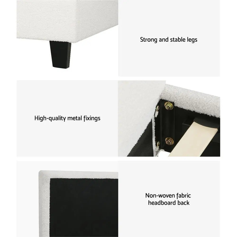 lit moderne blanc tête lit texturée pieds noirs minimaliste fixations métalliques