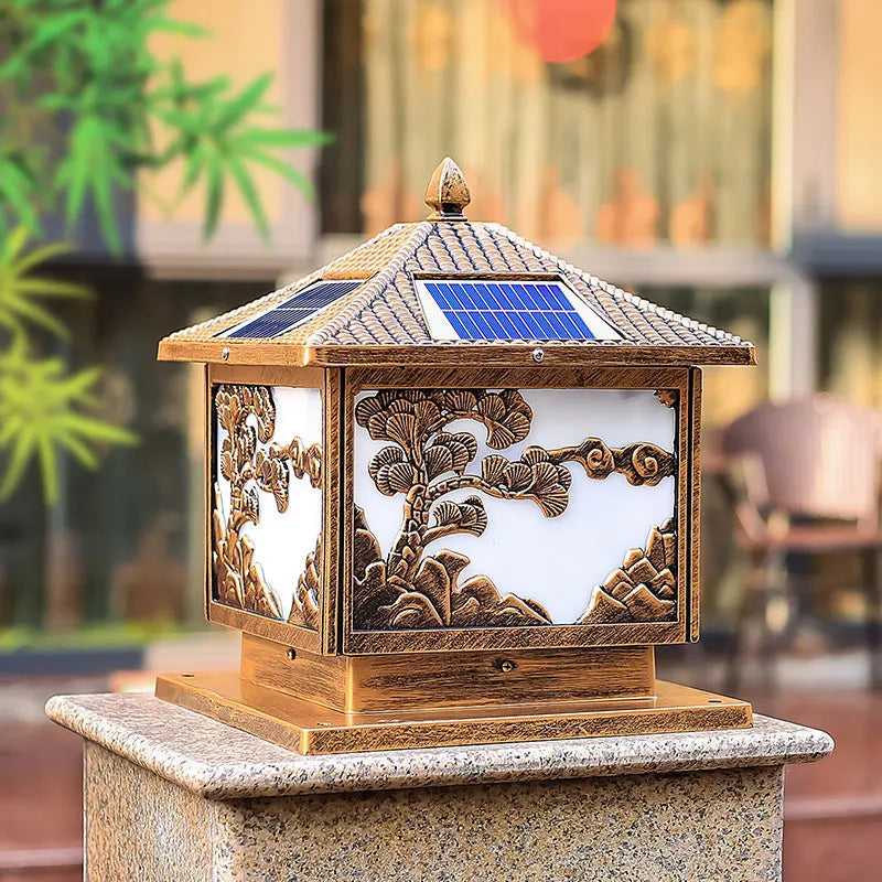 lampe solaire dorée ornement florale classique extérieure jardin télécommande ip65 résistante mưa nước