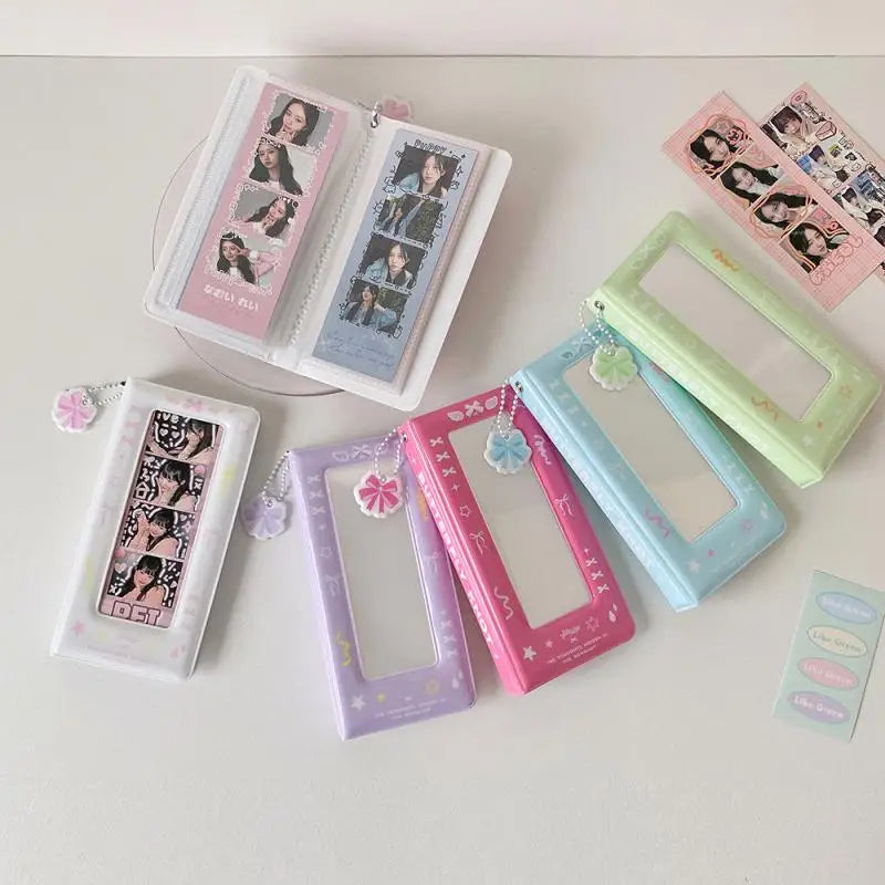 porte cartes kawaii floral rose vert bleu violet blanc cartes autocollants(chainette)