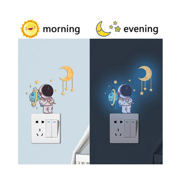Stickers muraux astronaute lune étoiles glow noir rose vert enfants chambre