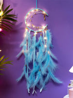 attrape rêves plumes lune boho rose bleu blanc décoratif chambre fil suspendu