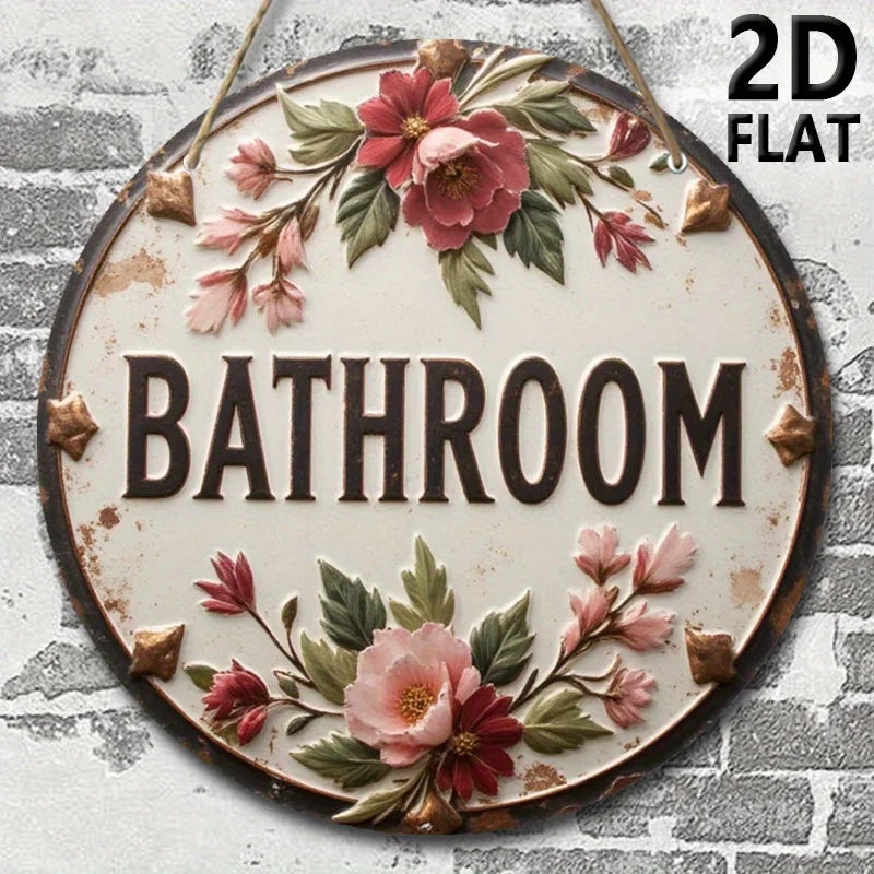 plaque décorative bois fleurs roses feuilles vertes vintage cordelette fixations salle bain chambre