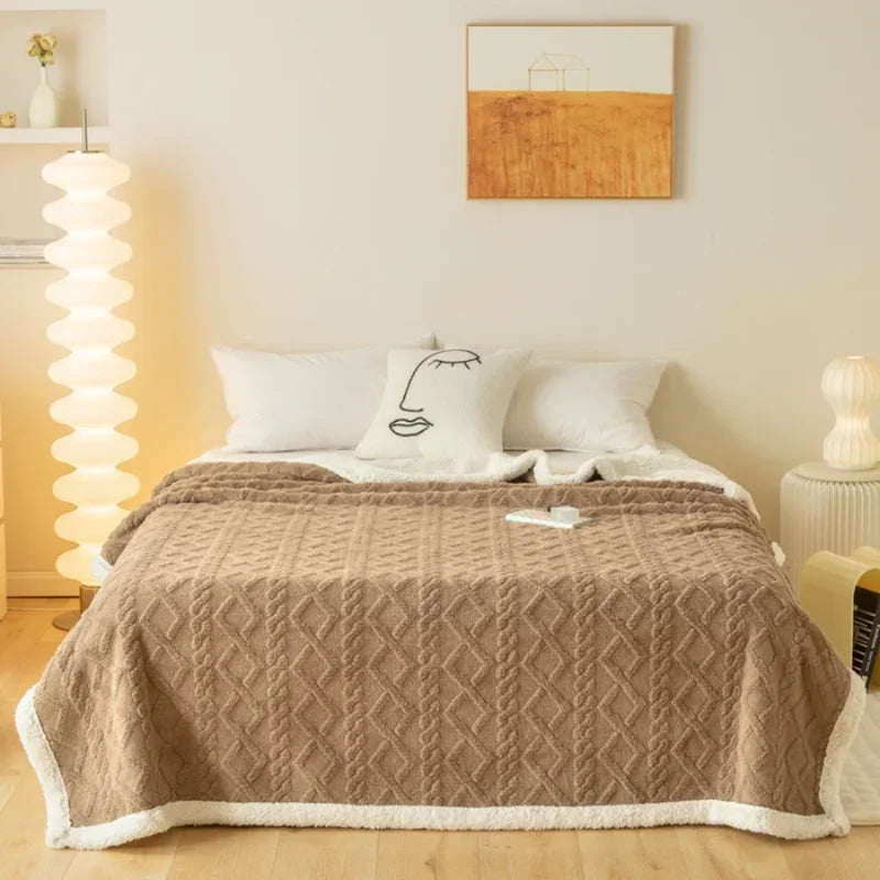 couverture géométrique moderne multi usages beige marron bleu violet verte rose