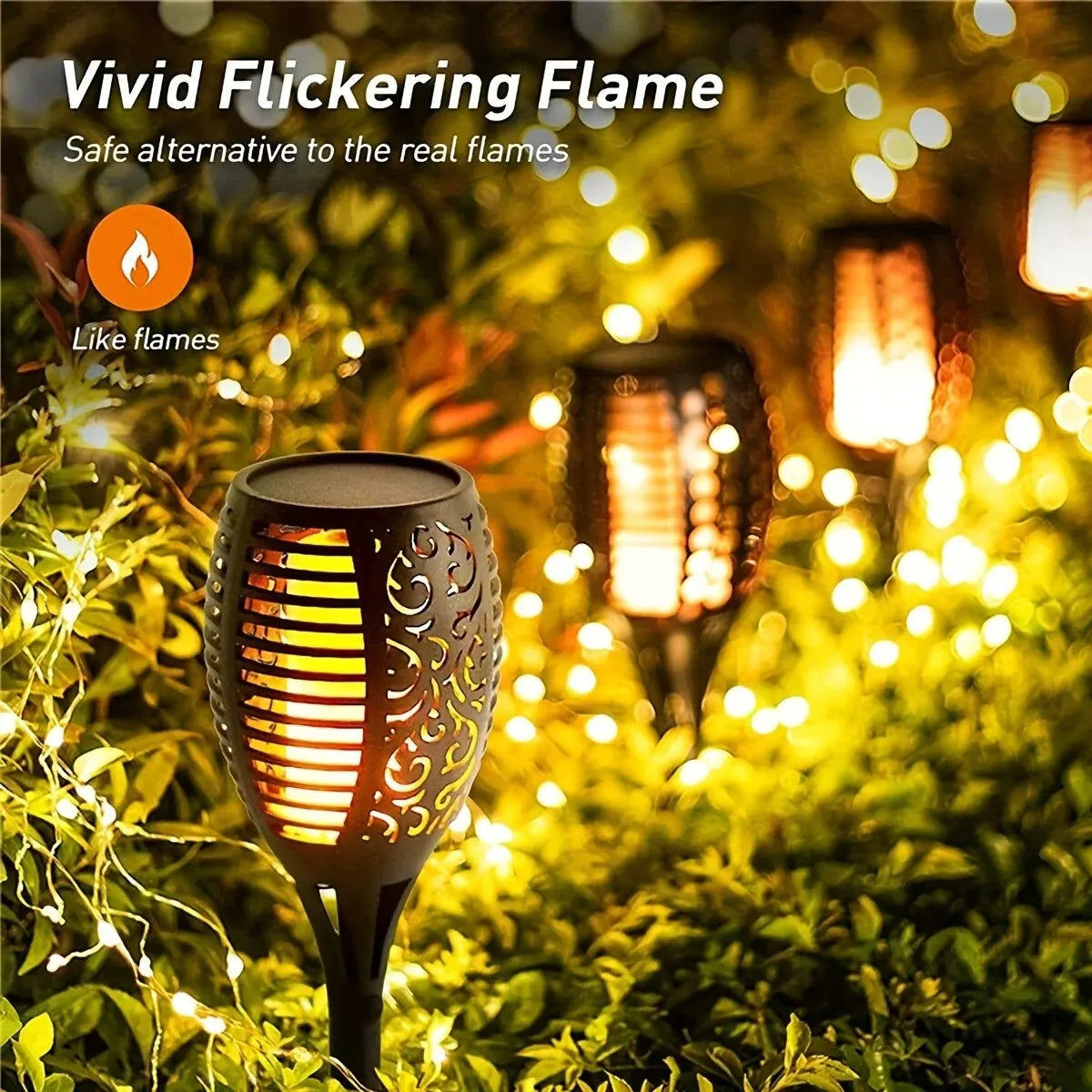 torche solaire 12 96 leds flamme artificielle moderne extérieure jardin décoration festive