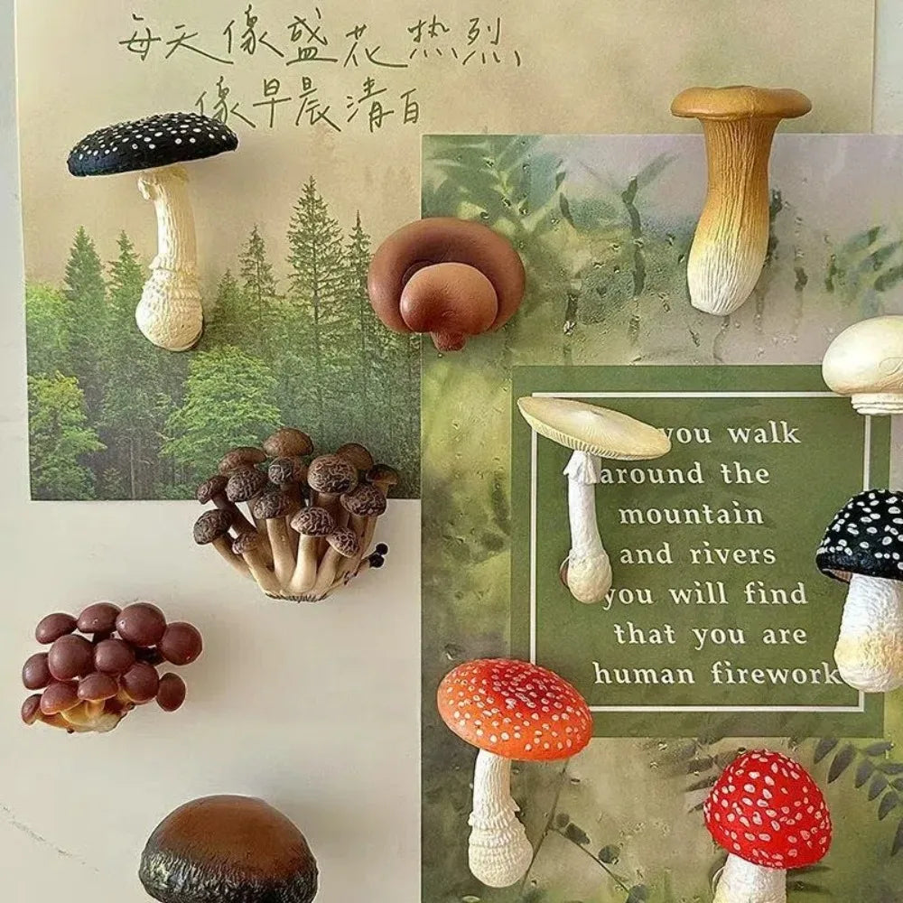 aimants autocollants champignons décoratifs marron rouge noir blanc taches blanches surface lisse réalistes maison