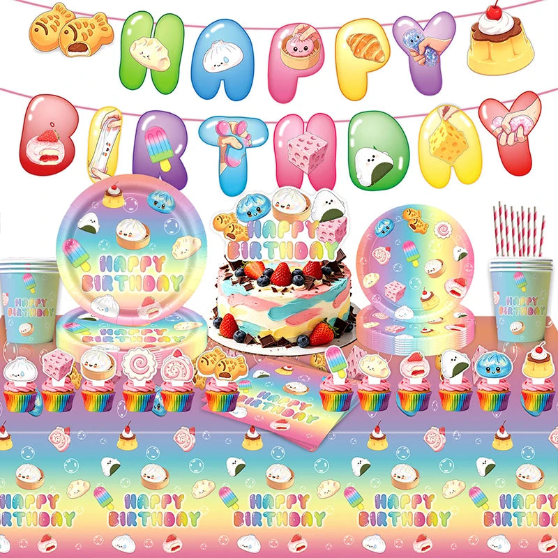 ensemble vaisselle jetable anniversaire enfant assiettes gobelets serviettes décorations fête multicolore papier festif