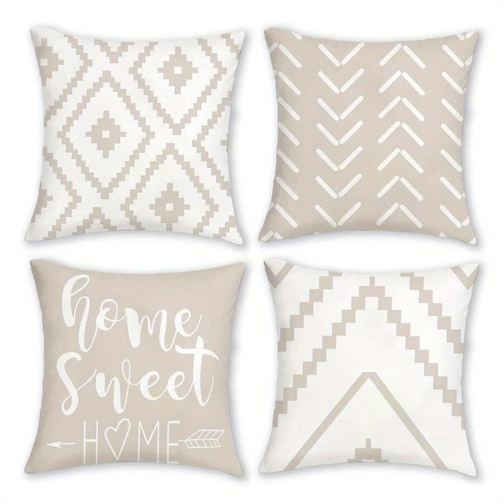 housse coussin motif géométrique moderne polyester beige blanc zipper 40x40cm chambre coucher canapé lit