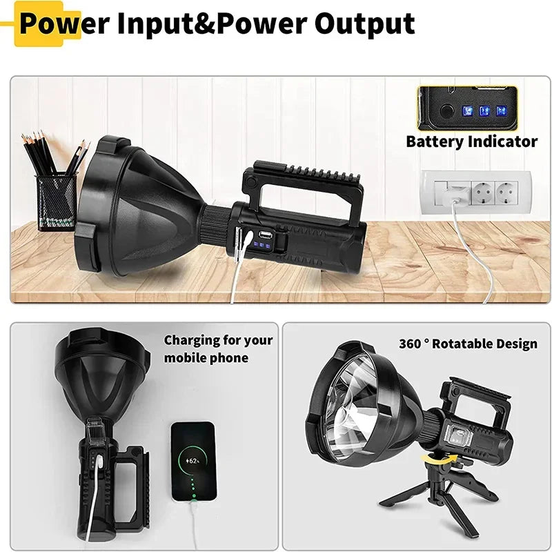torche électrique led 25w portable résistante choc certification rohs ul camping
