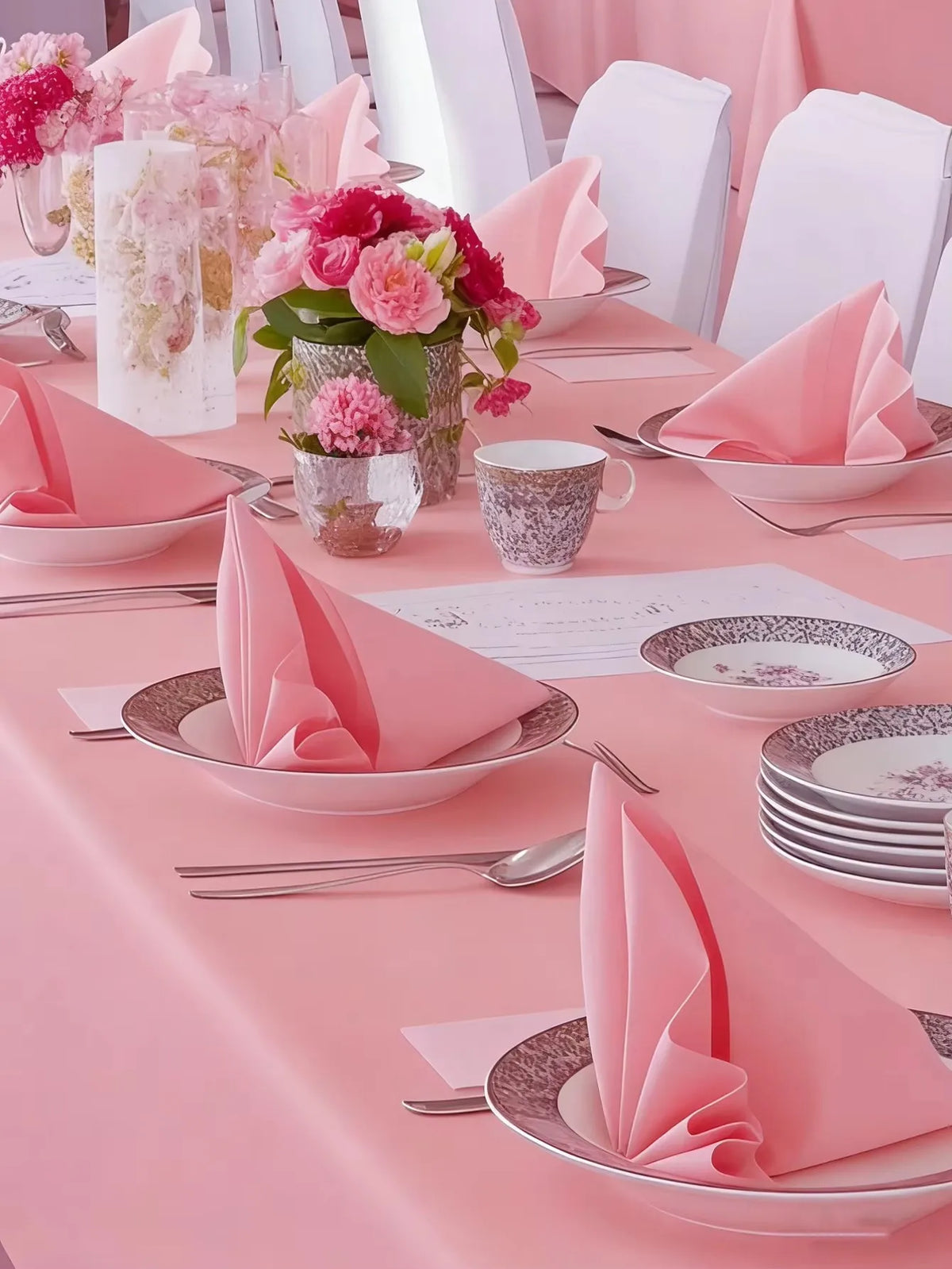 serviettes table rose unies 40x40cm polyester durables mariage banquet décoration maison festive