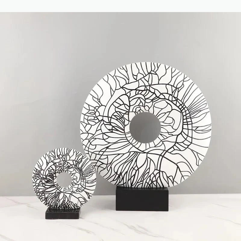 décoration moderne disques blancs lignes noires abstraites base carrée noir